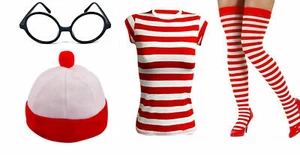 WOMEN'S GIRLS RED & WHITE KIT HEN PARTY COSTUME BOOK WEEK DAY - Picture 1 of 9