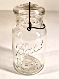 Vintage Ball Ideal Clear Canning Quart Jar w/Glass Lid #7 Pat'd July 14, 1908 - Picture 1 of 7