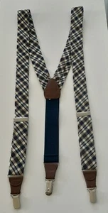 Gillmon's Suspenders Navy, Light Blue, & Yellow Plaid w/ Brown Adjustable Mens  - Picture 1 of 11