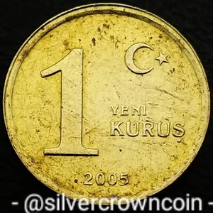 Turkey 1 New Yeni Kurus 2005. KM#1164. Brass One Cent coin Ataturk Star Crescent - Picture 1 of 7