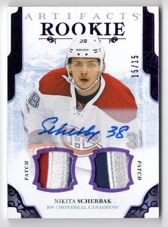 2017-18 Artifacts Rookie Purple Autograph Dual Patch #172 Nikita Scherbak 15/15 - Image 1 of 1