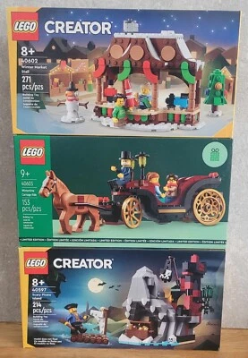 Lego Set Lot 40602 40602 40597 Winter Carriage Ride Market Stall Pirate Island - Image 1 of 4