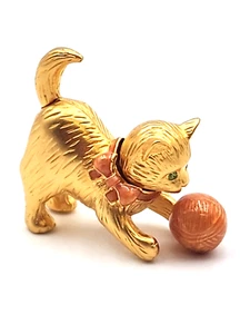 2000 Estee Lauder Solid Perfume Compact Kitten With Ball Of Yarn Geen Jewel Eyes - Bild 1 von 24