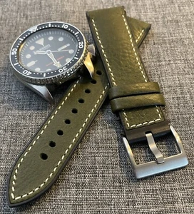 Superior Leather FKM Rubber Hybrid Sports Strap / Khaki Green / 316L / 20/22mm - Picture 1 of 7