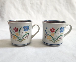 Vintage Pair Salem Stoneware Red Blue Yellow Flower Coffee Mugs Cup Floral Retro - Picture 1 of 11