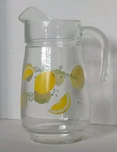 Vintage ARC France Glass Pitcher Rare Lemons Clear Green Yellow Luminarc - Picture 1 of 8