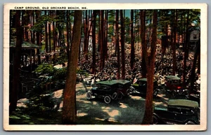 Postcard Old Orchard Beach ME c1930s Camp Ground Old Cars Large Group of People - Bild 1 von 2