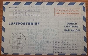 Luftpost Brief LF 5 Hamburg 1951 Bund Deutschland Pasadena USA Ganzsache - Bild 1 von 2