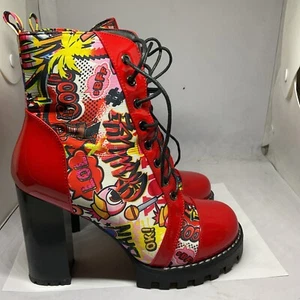 Azela Wang Damengröße 8 Stiefel weiß Leder Stollensohle Plateau Absatz Schnürung - Bild 1 von 5