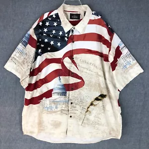Red Head Shirt 3XL XXXL Button Up Short Sleeve Flag Red White Blue Outdoor Mens - Picture 1 of 7
