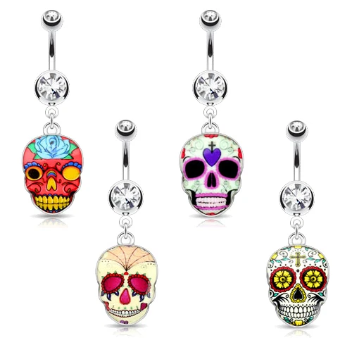 Piercing da Ombelico Teschio Acciaio Inox Ciondolo Anello Gioiello Biker - Immagine 1 di 1