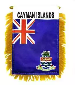 1 doz Cayman Islands Mini Banners Gold Fringe Car Hanging Flags with Suction Cup - Picture 1 of 3