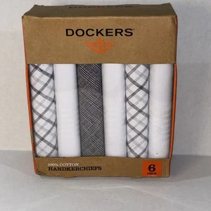 Dockers Handkerchiefs 6 Piece Black & White 100% Cotton NWT - Picture 1 of 6