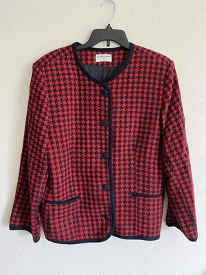 Chaqueta Blazer Vintage Pata de Gallo Rojo Marino Alfred Dunner Talla 18 Manga Larga Foto 1 de 4