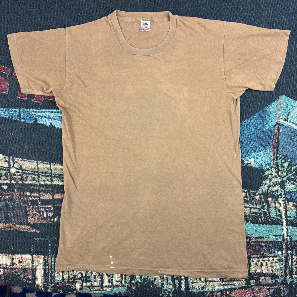 Vintage 90s Fruit Of The Loom Blank T Shirt Adult Large Brown USA Made Mens - Image 1 of 4
