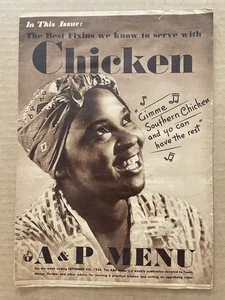 Vintage A&P MENU Recipe Booklet September 5 1936 CHICKEN Gimme Southern - Imagen 1 de 5
