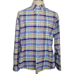 Ralph Lauren Mens Shirt L Blue Yellow Striped Button DownLong Sleeve 100% Cotton - Picture 1 of 10