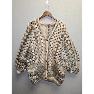Cárdigan Boho Chic Prendas de Punto Marrón Ombre Artesanal Gran Tamaño Crochet Suéter - Imagen 1 de 10