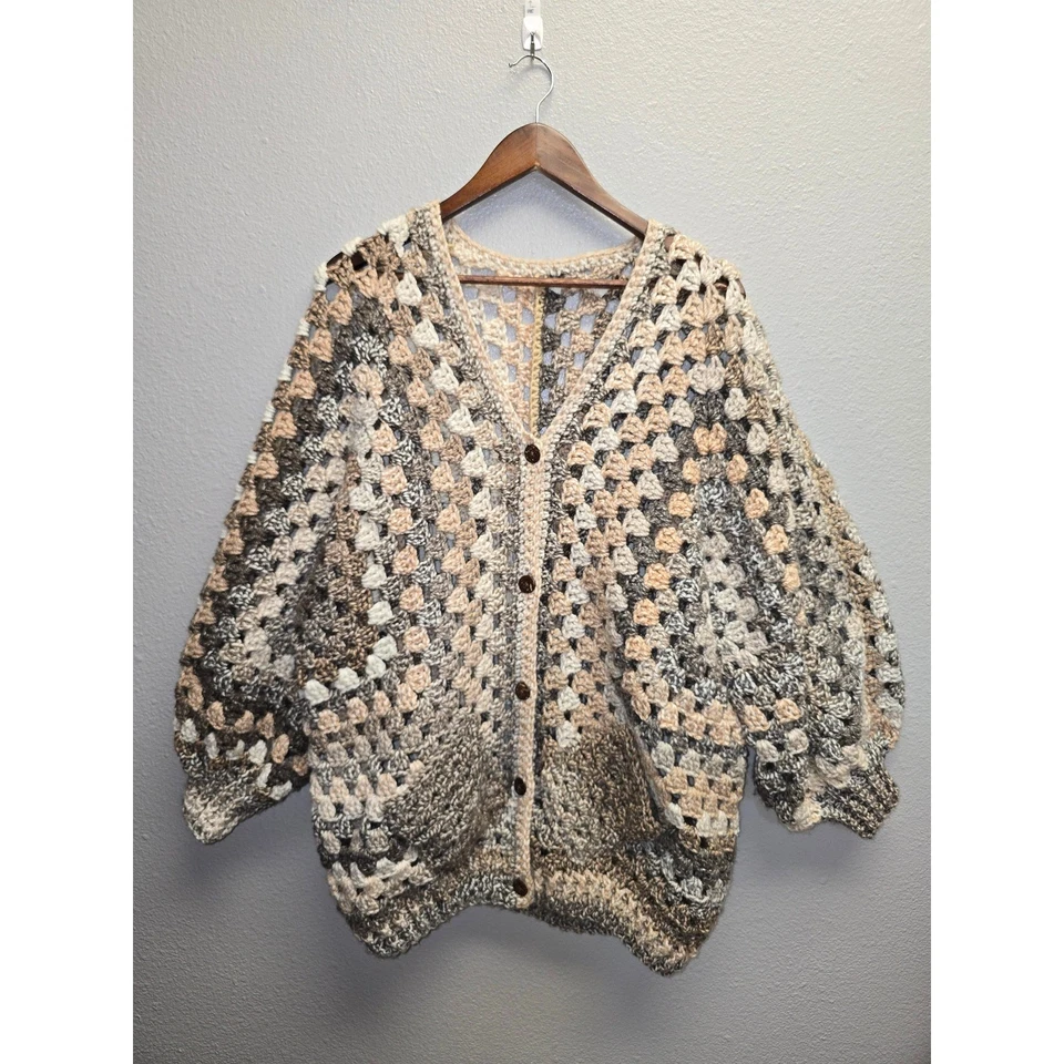 Cárdigan Boho Chic Prendas de Punto Marrón Ombre Artesanal Gran Tamaño Crochet Suéter Foto 1 de 4
