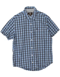TIMBERLAND Mens Short Sleeve Regular Fit Shirt Large Blue Check Cotton CQ02 - Picture 1 of 3