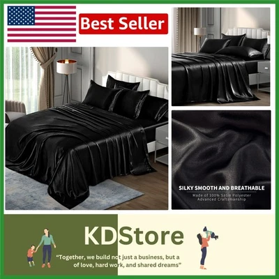 Juego de sábanas king satinadas negras de lujo - 6 piezas para máxima comodidad Foto 1 de 4