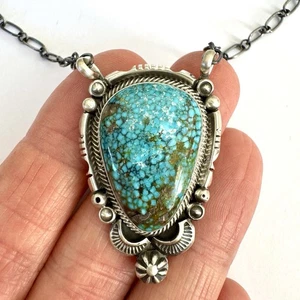 Navajo Sonora Türkis Stab Halskette 19" verstellbar Sterling Halsband signiert Benally - Bild 1 von 7