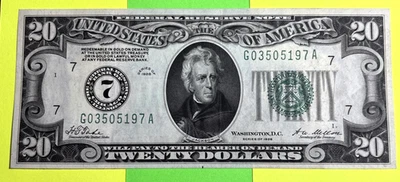 1928 $20 Twenty Dollar Bill Fed Res Note CRISP, AU CHICAGO - Image 1 of 2