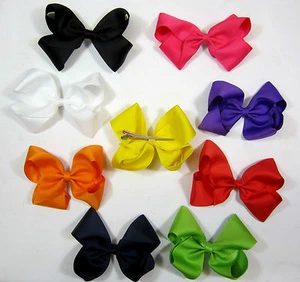 PICK 1 LARGE HAIR RIBBON BOW 5 X 4.5 " WITH 3" METAL CLIP BARRETTE - Picture 1 of 9