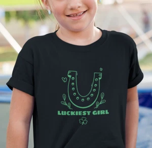 Youth Toddler Luckiest Girl Shirt Love St Patricks Day Funny Irish Kids Shamrock - Picture 1 of 9