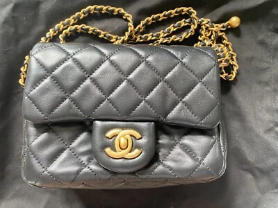 CHANEL Black Mini Square Pearl Crush Gold Ball Lambskin Flap Bag 22S NEW 🚚✅ - Image 1 of 4