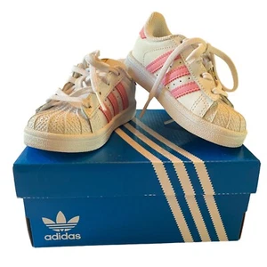 Adidas Children's Kids Superstar I Lace Up Sneakers White Pink Size Toddler 5 K - Picture 1 of 8