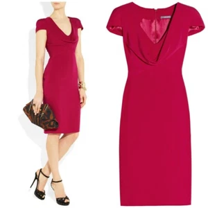 ALEXANDER McQUEEN draped cowl neck silk raspberry red dress IT 40 / 4 US - Picture 1 of 6