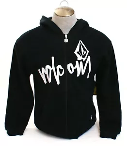 Volcom Black Zip Front Signature Hooded Sweatshirt Hoodie Youth Boy's L NWT - Picture 1 of 5