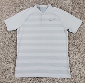 Nike Shirt Men's Medium Golf Zonal Cooling Polo Blade Band Collar Gray Striped