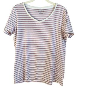 Talbots Purple White Striped 100% Cotton Short Sleeve T Shirt Size Plus X Casual