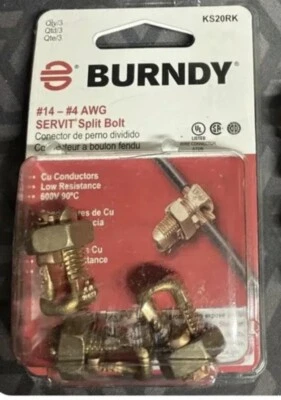 (3 Pack) Burndy KS20RK Servit Split Bolt Connectors #14 - #4 AWG - Image 1 of 2