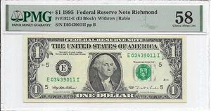 1995 $1 RICHMONND FRN. PMG Choice About UNCIRCULATED 58 Banknote. - Picture 1 of 2