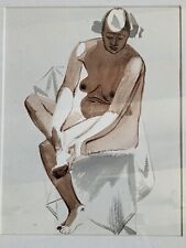Vintage original cubist watercolour painting by John Beaven act. 1940-1970 Nude