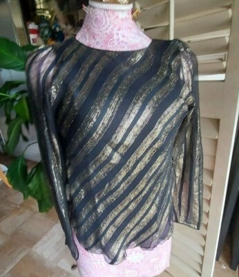 Vintage 70's Designer JULIO Gold Black Blouse Top 100% Silk runway sz 4 - Image 1 of 4