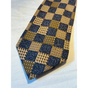 Corbata de seda geométrica Jaeger azul y marrón 9,2 cm de ancho - Imagen 1 de 5