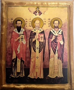 Three Holy Hierarch Saints Gregory St John St Basil Balkan Eastern Orthodox Icon - Picture 1 of 5