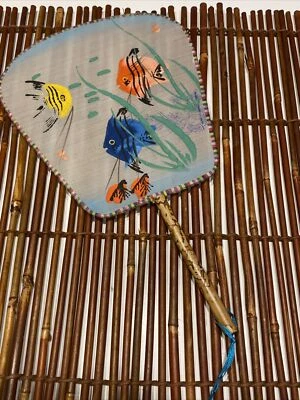 复古中国艺妓扇 ~ 面屏 ~ 手绘 ~ 竹柄 ~ AngelFish ~ 中国 — 第 1/4 张图片