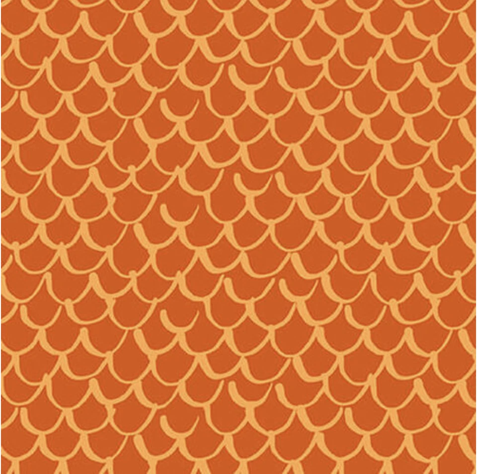 Tela de algodón naranja geo de vieira con puntos de acolchado en blanco por yarda Foto 1 de 1