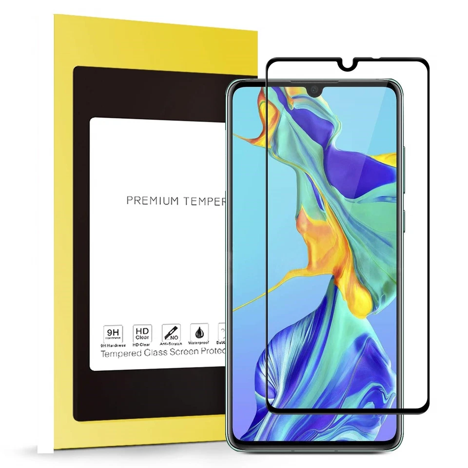 Pellicola Vetro Temperato 9d curvo protezione completa per Huawei P30 Nero