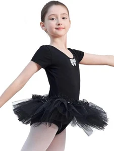 Girls Ballet Leotard Tutu Dress Black Short Sleeve with Skirt Age 3 Years 110cm - Picture 1 of 6