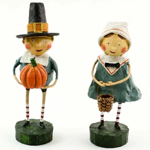 Lori Mitchell Tom & Goodie Pilgrim Figures Thanksgiving Figurines Set Resin - Picture 1 of 1