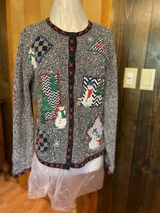 Cárdigan Erika Vintage Años 90 Feo Navidad Gris Multi Colores XL - Imagen 1 de 7