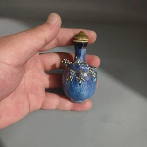 Bottiglia da fiuto in ceramica smaltata blu design tigre forma di campana vaso stile ornamento - Foto 1 di 8