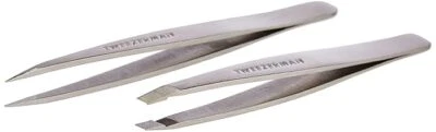 NEW Tweezerman Petite Tweeze Set: Slant Tweezer + Point Tweezer - (Black Leather - Image 1 of 4