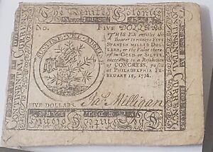 #618 - 1776 Fr. CC27 Pennsylvania $5 Colonial Currency Note February 17th Framed